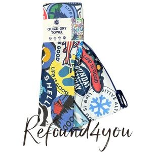 Life Is Good - ‘Fun Logos’ Multicolor Quick-Dry Towel. 72.5 x 30“  NWT Firm!